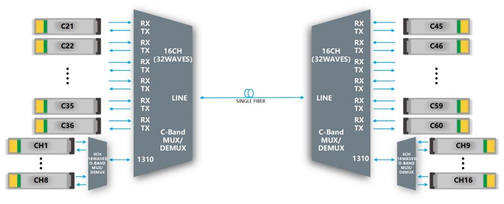 Single-fiber application diagram, independent 1310 port