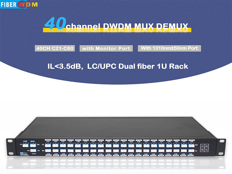 DWDM MUX DEMUX 40 canaux C21-C60 double fibre LC/UPC 1U rack
