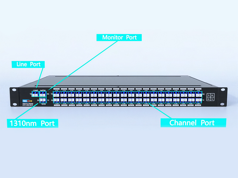 DWDM MUX DEMUX 40CH C21-C60 avec 1310 nm et port moniteur, rack 1U double fibre LC/UPC